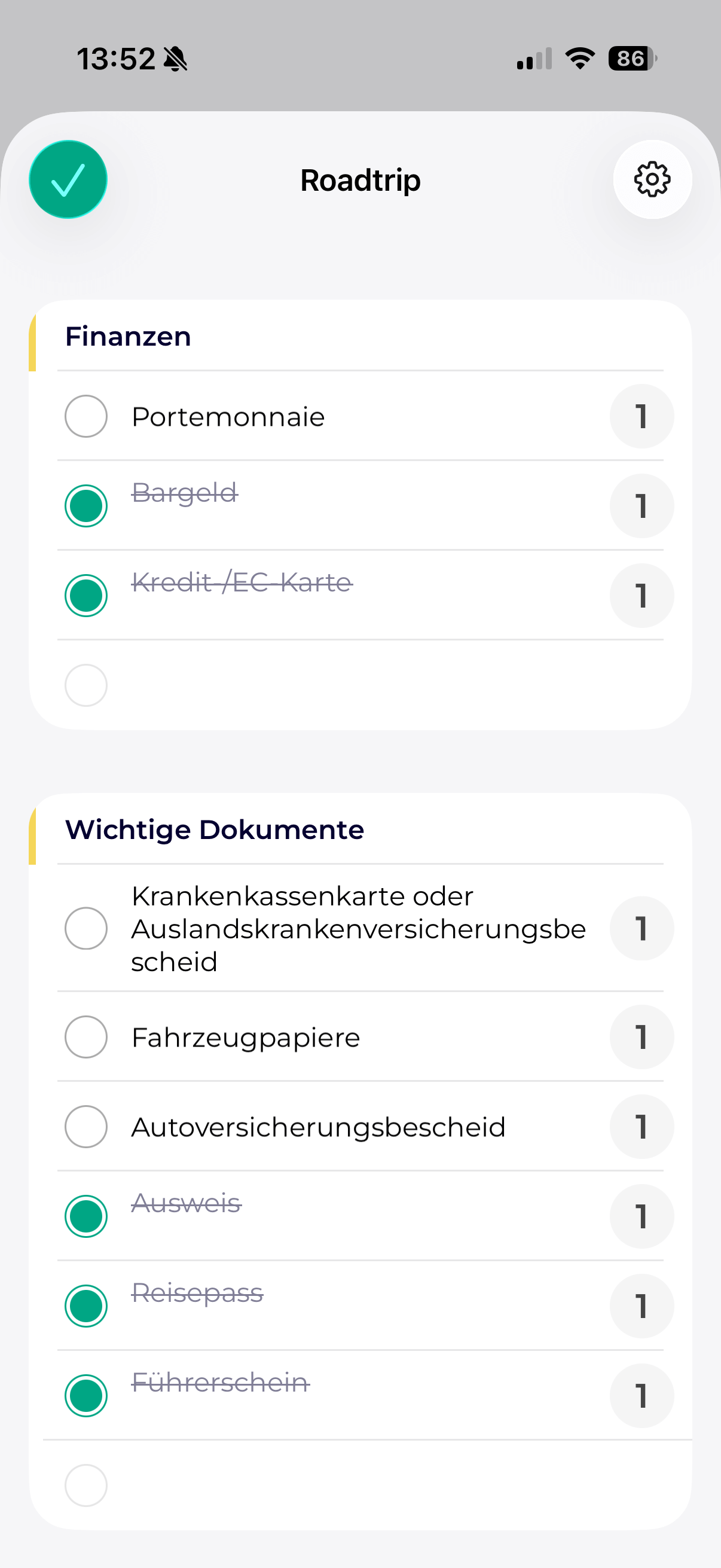 Automatische Packlisten.